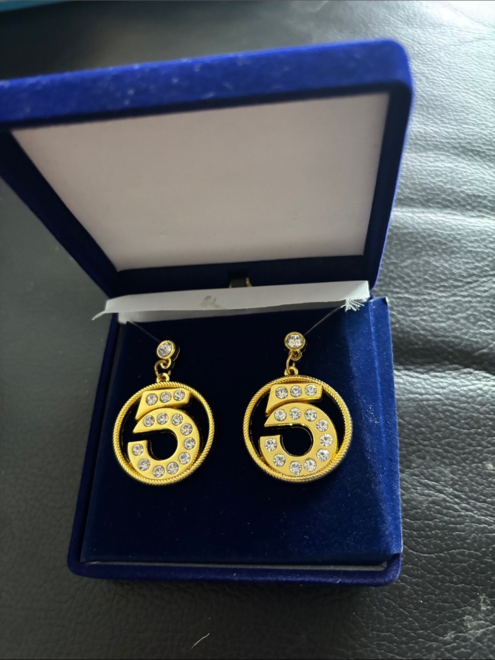 Gold Crystal Number 5 Drop Earrings - Women Jewelry